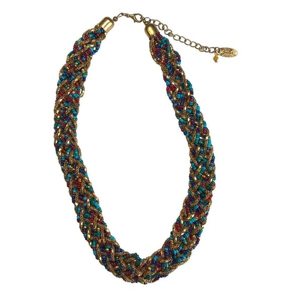 Jules Braided Necklace Beaded Chain Blue Red Boho Style - Picture 2 of 2